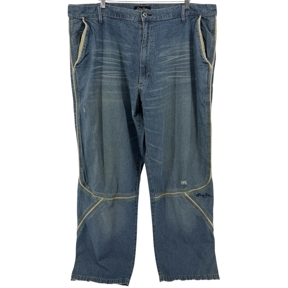 Sean John Men's Baggy Wide Leg Jeans Size 42x35 Blue Denim Y2K Hip‎ Hop Logo 90s
